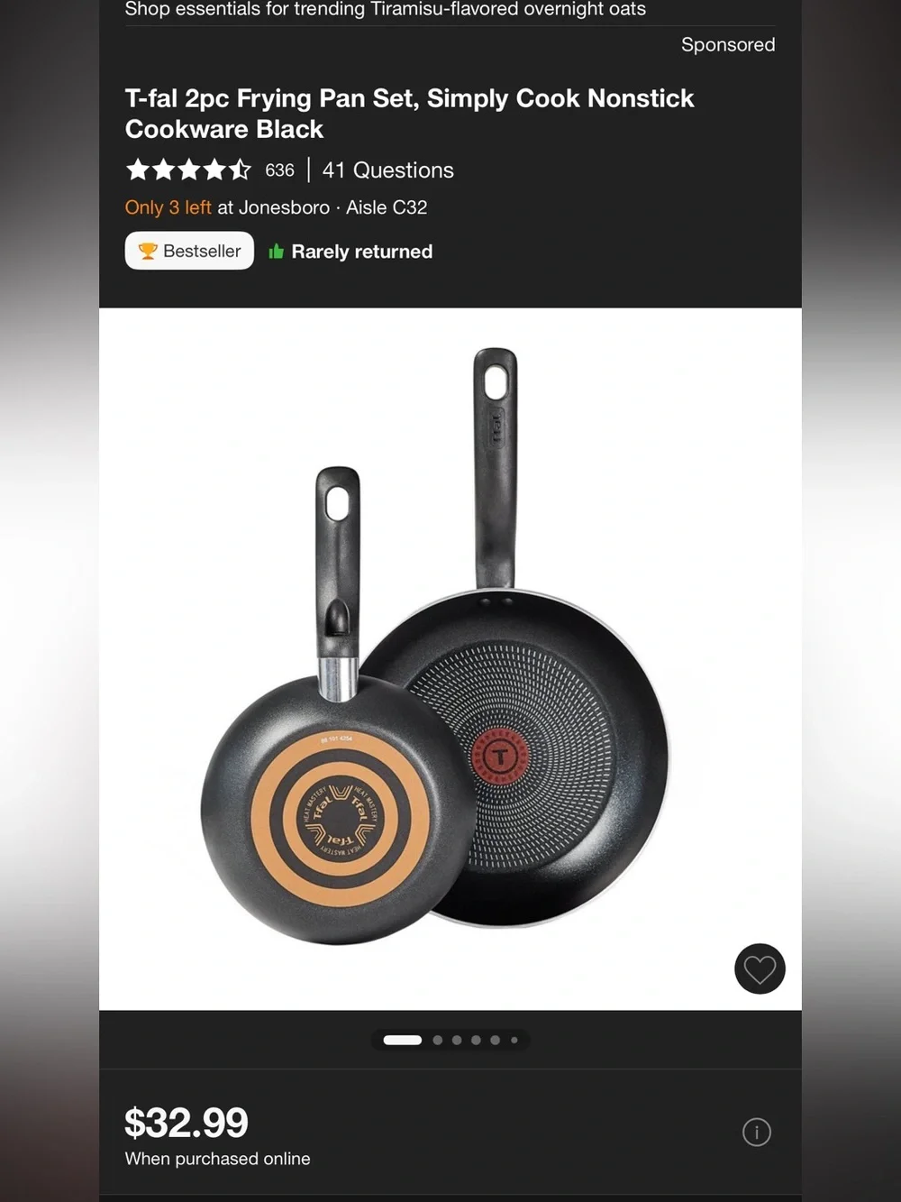 Black Nonstick Frypan and Sauté Pan Set with Tempered Glass Lid